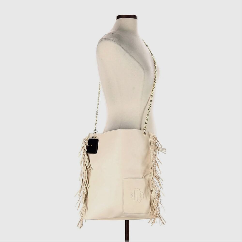 Maje Clover Fringed Sheepskin Leather Bag Vanilla Ecru 14.5" x 12" - Picture 2 of 13